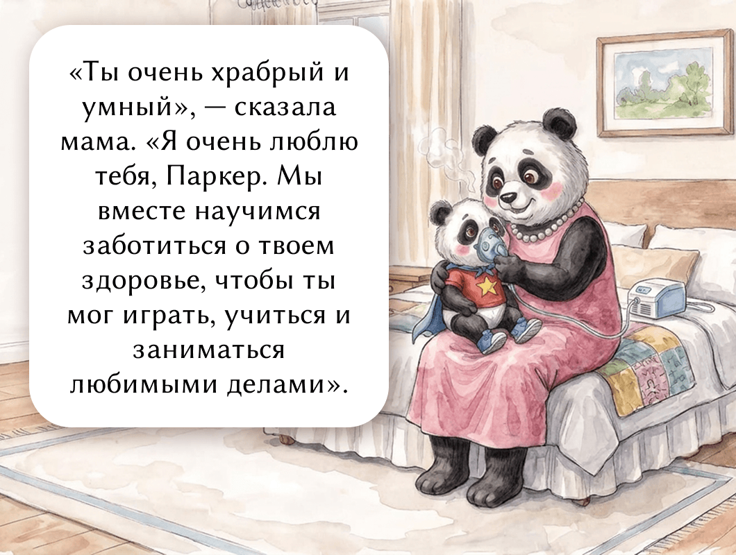 «Ты очень храбрый и умный», — сказала мама. «Я очень люблю тебя, Паркер. Мы вместе научимся заботиться о твоем здоровье, чтобы ты мог играть, учиться и заниматься любимыми делами».