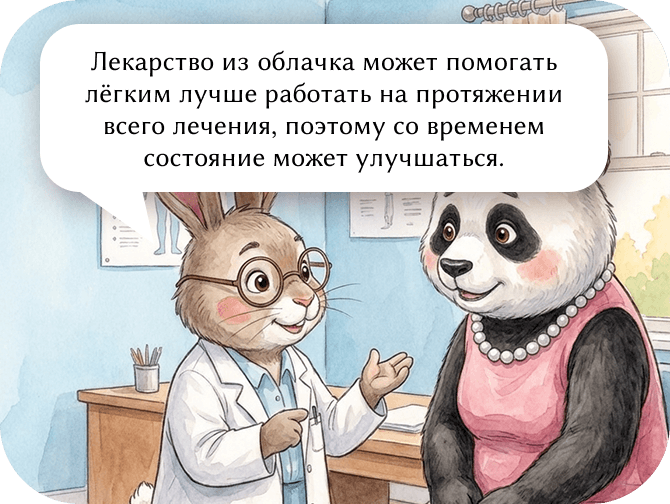 Лекарство из облачка может помогать лёгким лучше работать на протяжении всего лечения, поэтому со временем состояние может улучшаться.