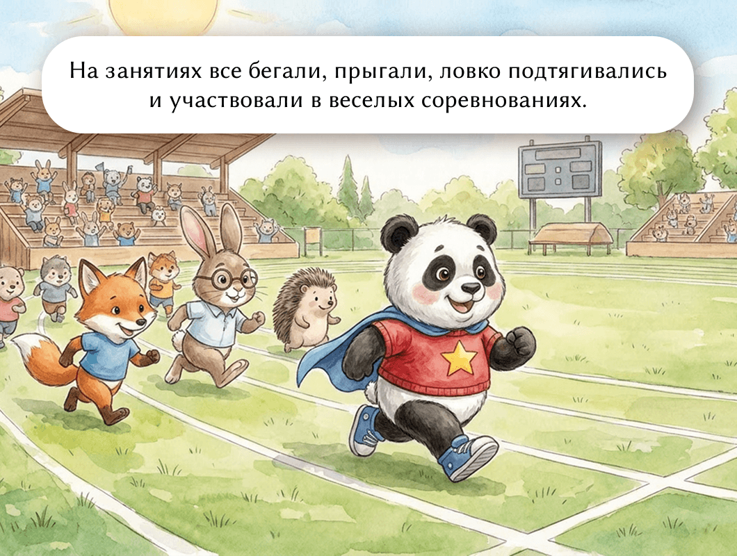 На занятиях все бегали, прыгали, ловко подтягивались и участвовали в веселых соревнованиях.