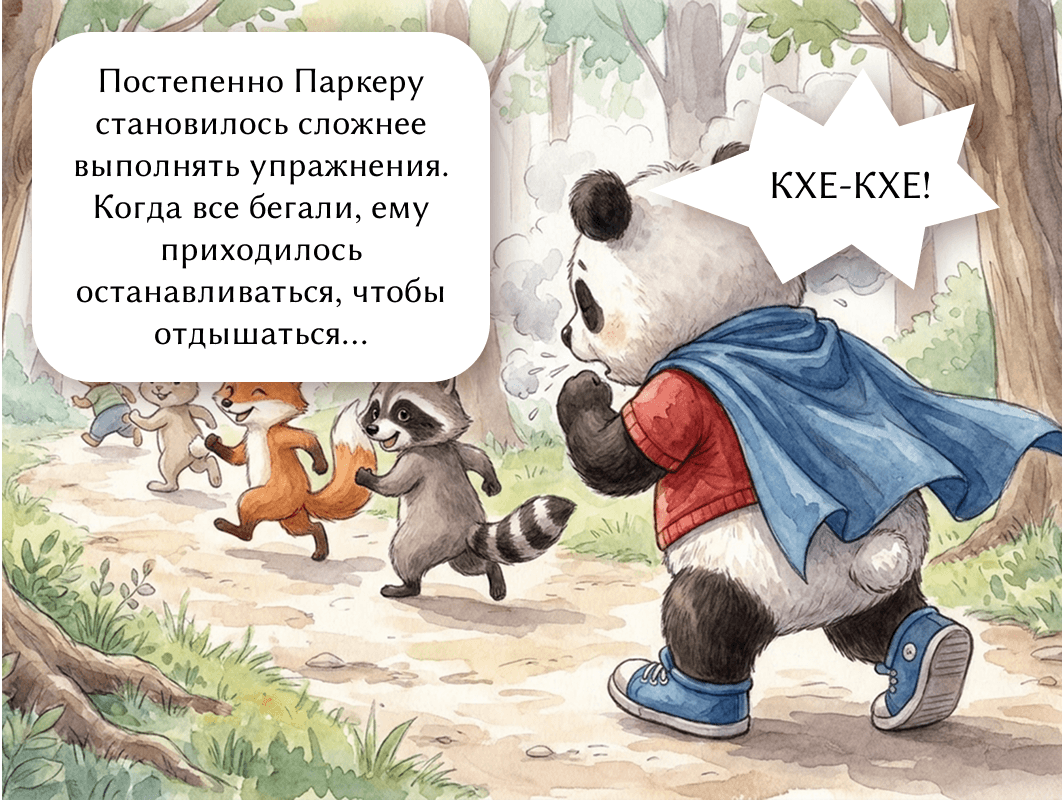 Постепенно Паркеру становилось сложнее выполнять упражнения. Когда все бегали, ему приходилось останавливаться, чтобы отдышаться...